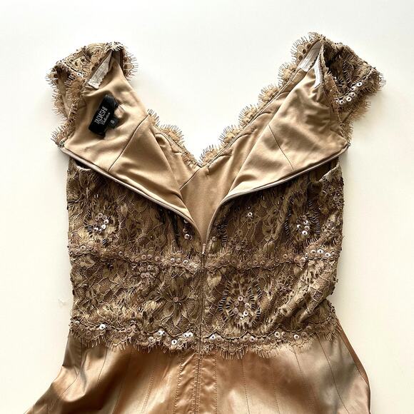 Tadashi Collection Beaded Fit Flare Shimmer Taffeta Nude Beige Cocktail Dress 6 - Picture 5 of 12